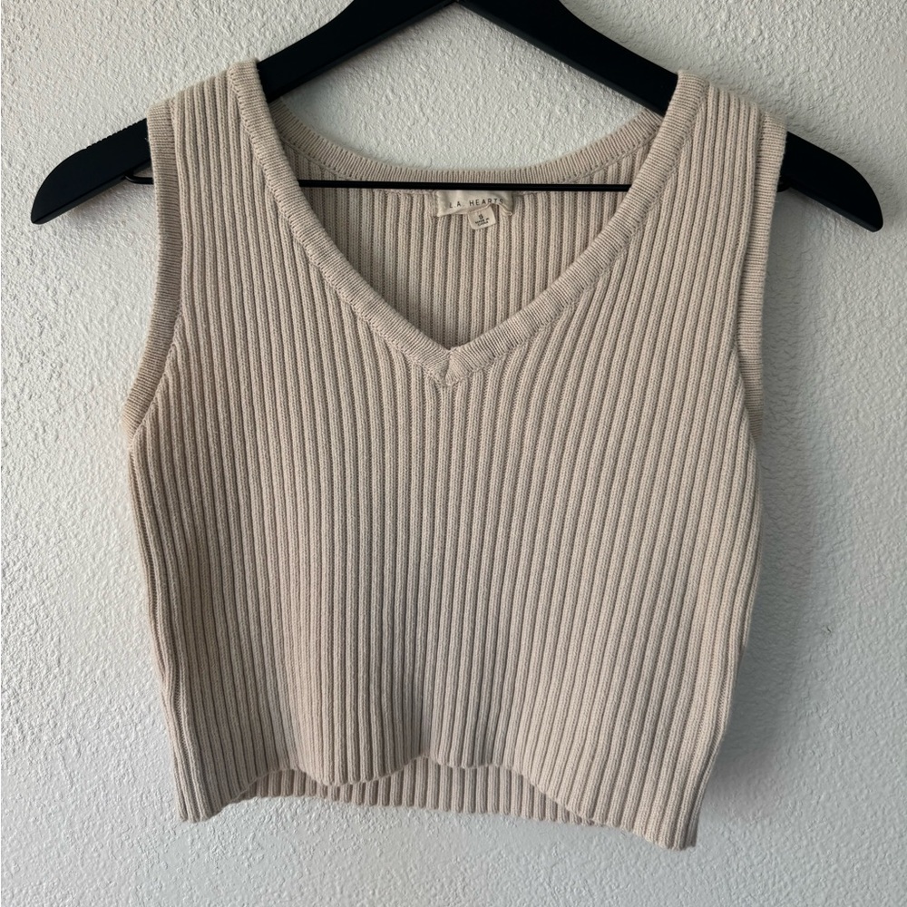 100% cotton La Hearts Cream Ribbed V-Neck Crop Top